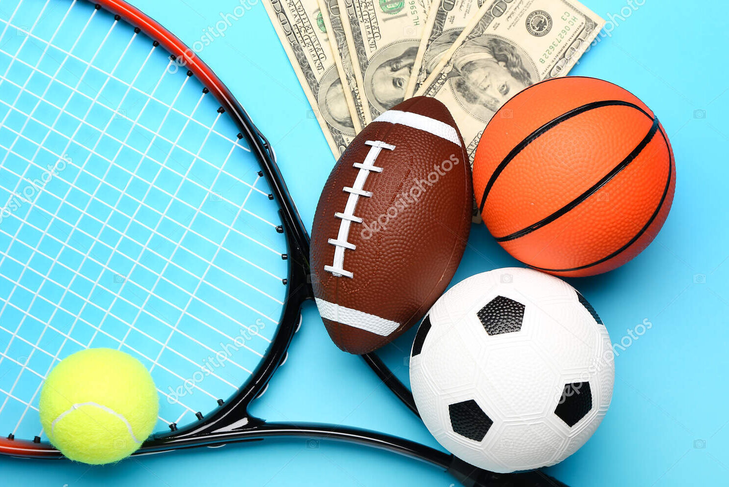 Money and balls on color background. Concept of sports bet - 香港Gameone娛樂城全新會員福利 - 入金00即返送00!